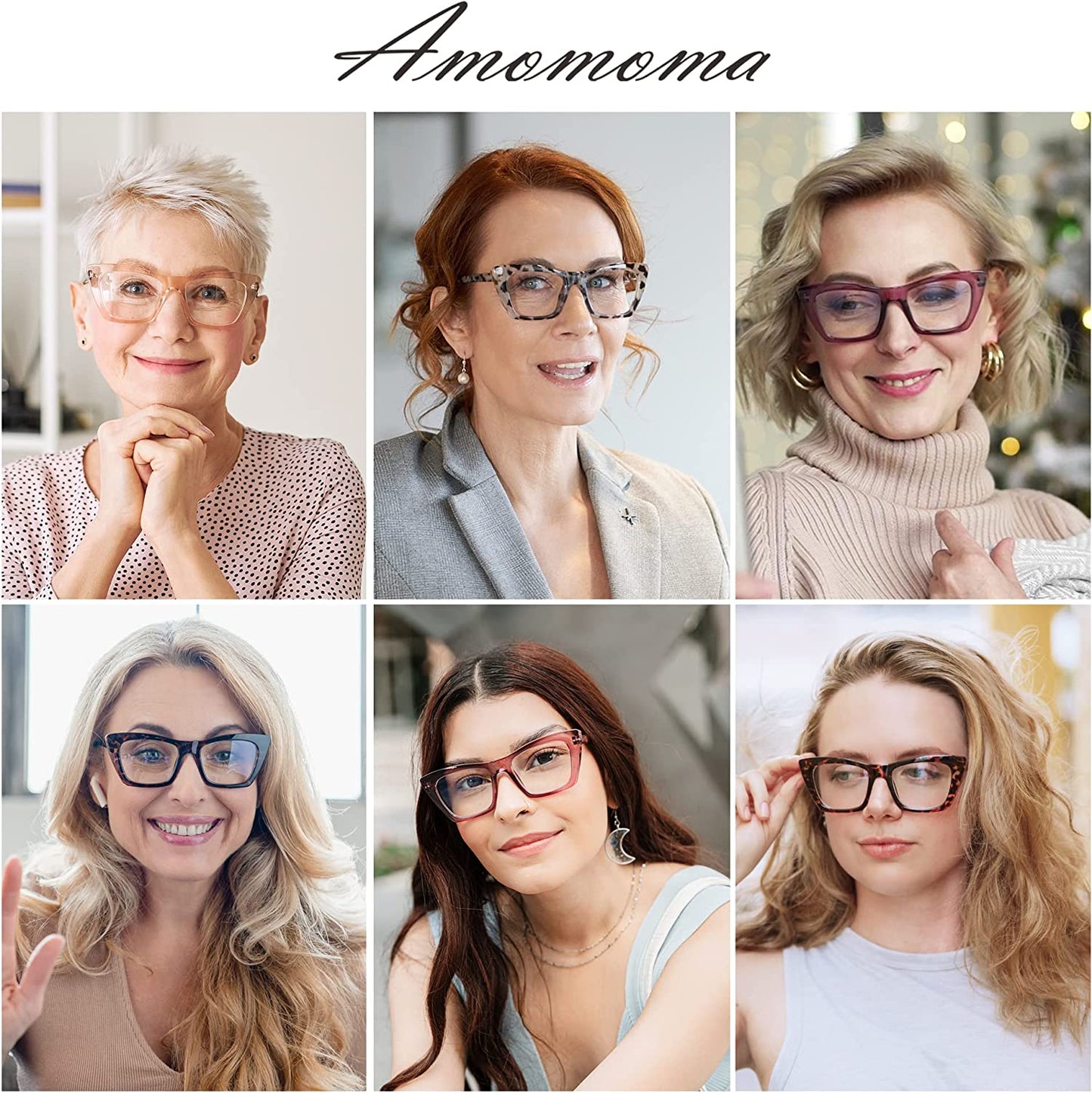 AMOMOMA Oversized Reading Glasses for Women,Trendy Cat eye Blue Light Glasses