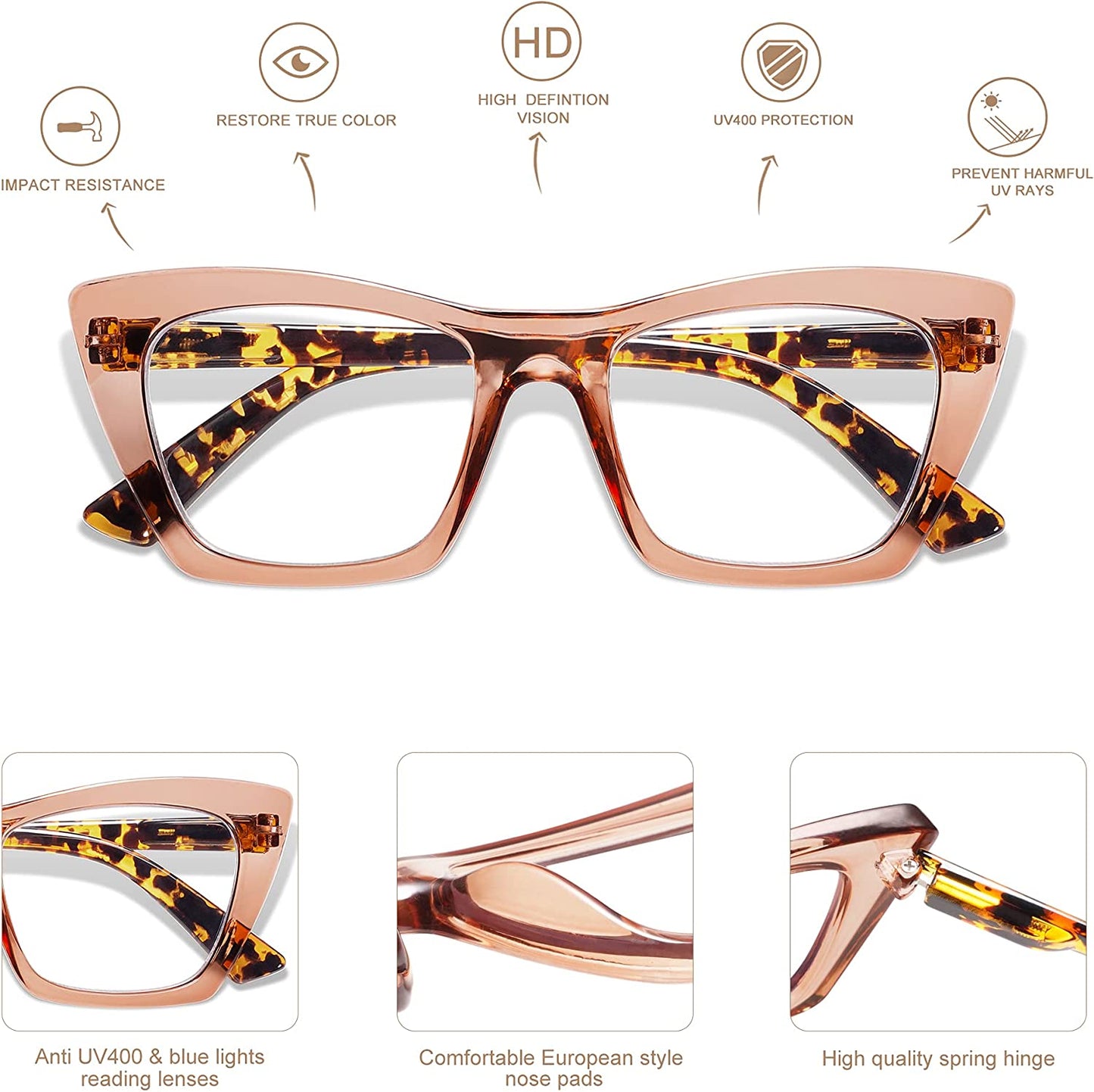 AMOMOMA Oversized Reading Glasses for Women,Trendy Cat eye Blue Light Glasses